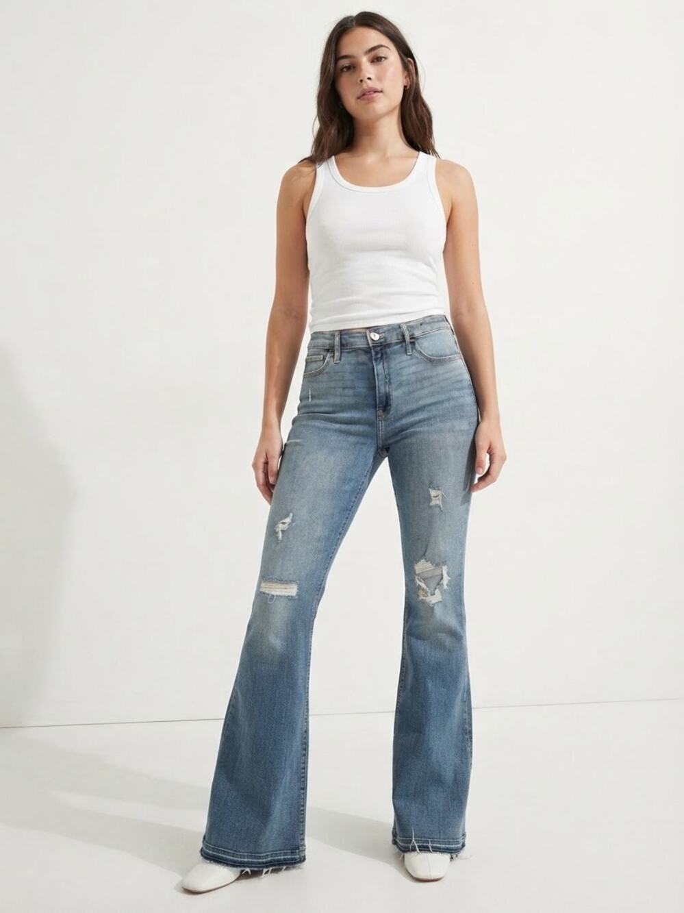 Hollister Distressed High-Rise Vintage Flare Jeans Womens 13R /W31 Soft Stretch
